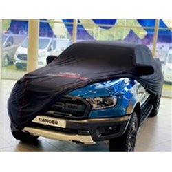 Housse de protection premium noir avec garnissage rouge, ovale Ford blanc et logo Ford Performance